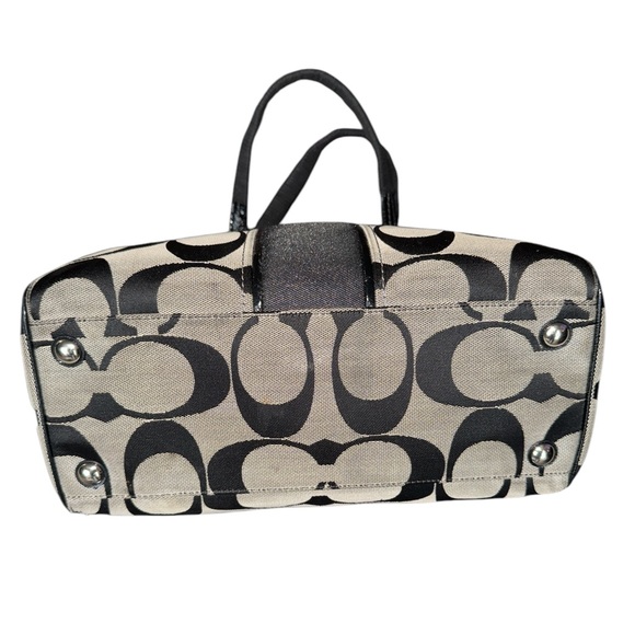 Coach Signature Print Satchel Black & Grey Handbag. 12x8x5 Inches GUC - Picture 6 of 10